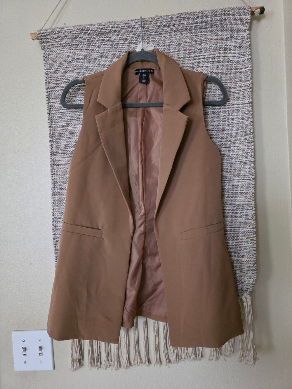 Sincerely Jules Womens Sleeveless Blazer Vest brown Open Front Size Small